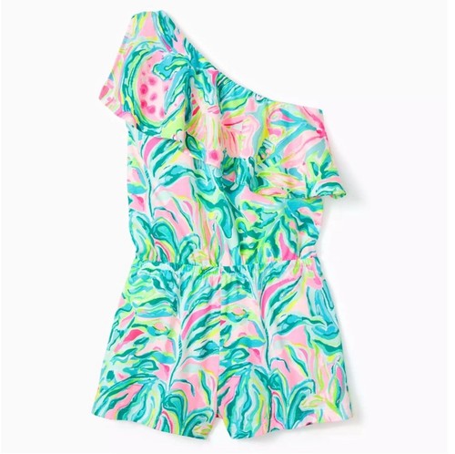 NWT LILLY PULITZER Girls Sansa Romper Multi One in a Melon XL 12-14