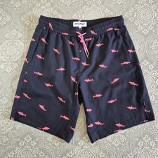 Maamgic Mens Swim Trunks Navy Blue Pink Shark Print Quick Dry Size L NEW