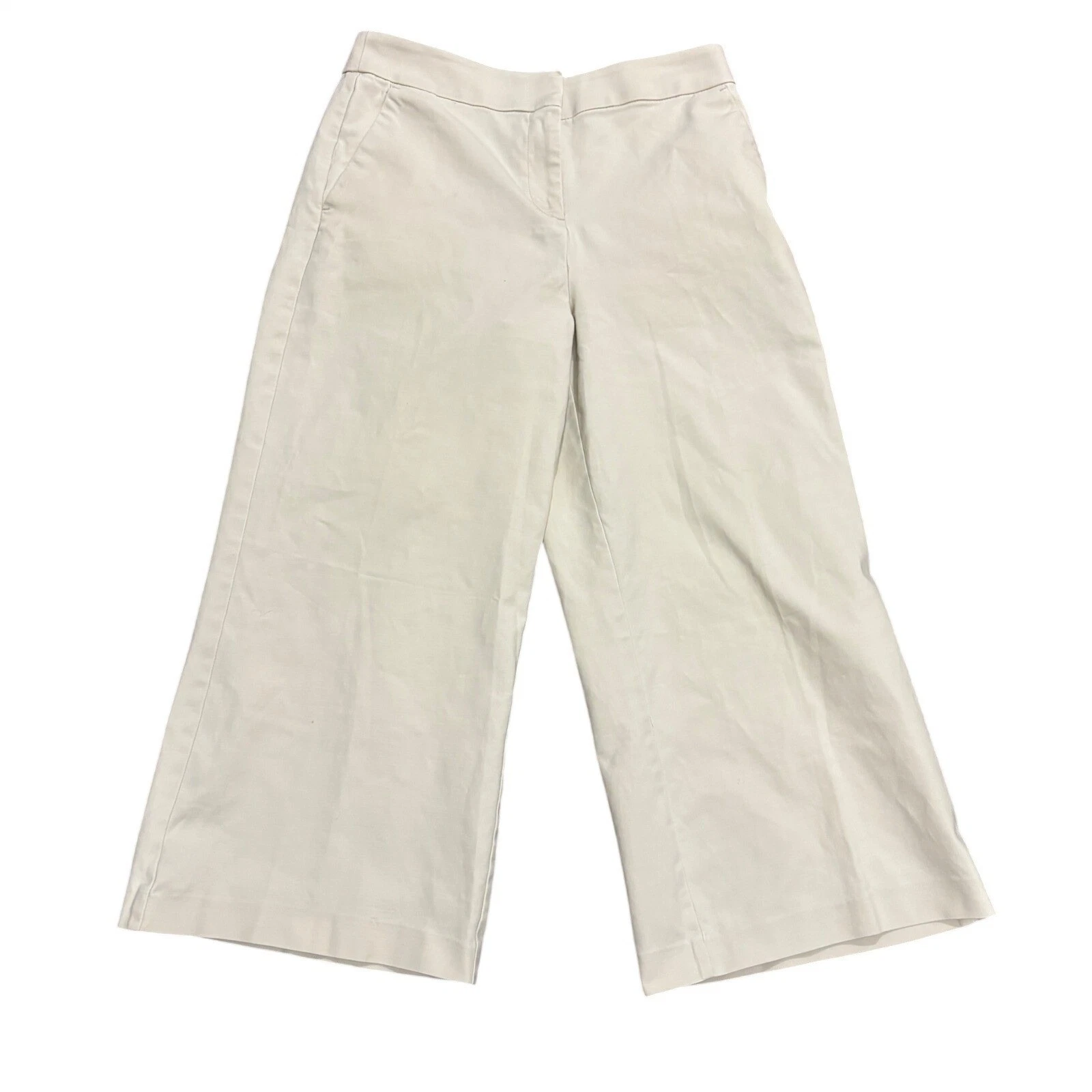 LOFT Wide Leg Ivory Cream Crop Pants Women 4 Office Work Cotton Rayon Stretch