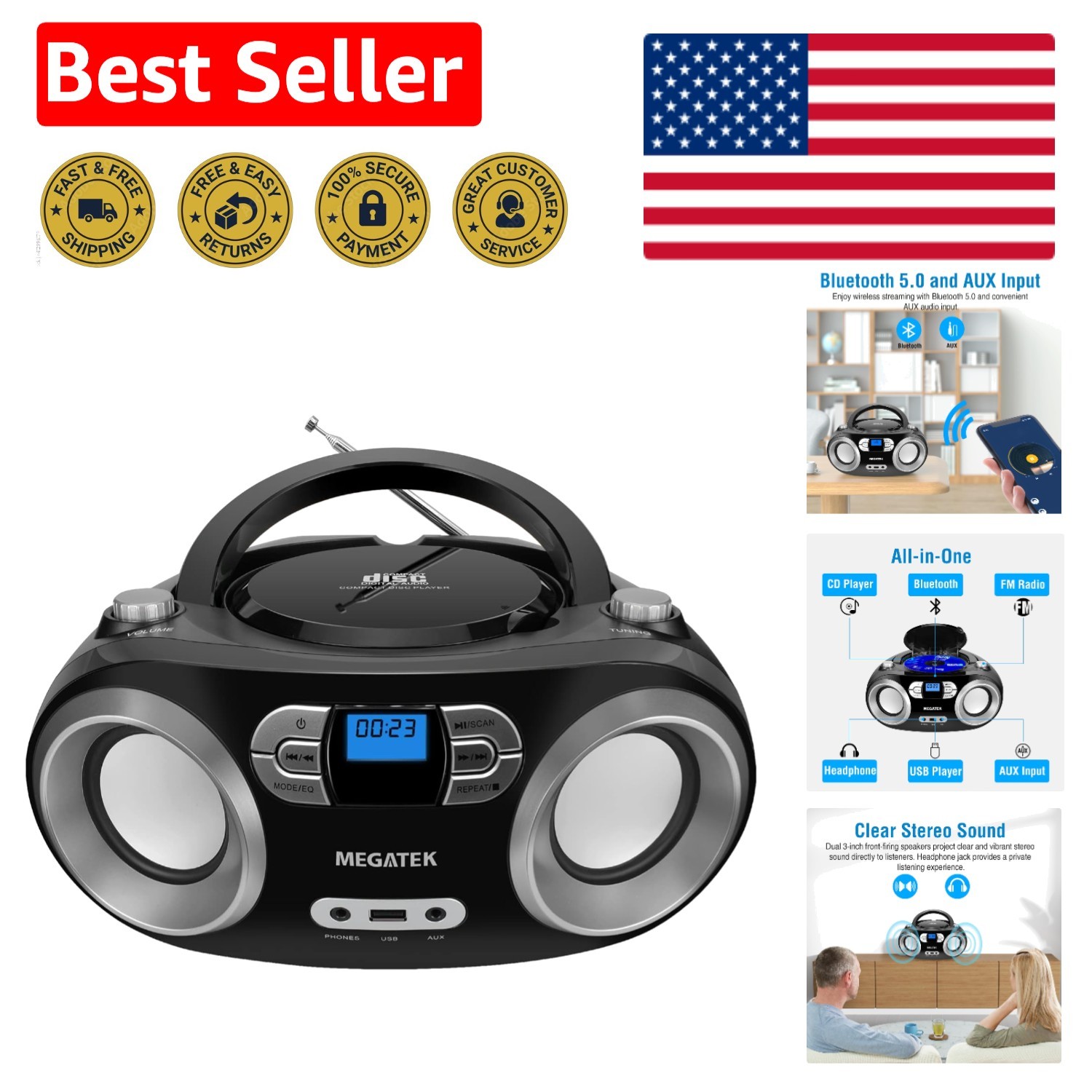With Bluetooth, Fm Radio & Usb - Black Boombox