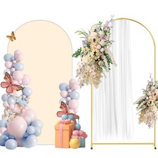 WORFEI Metal Arch Backdrop Stand Set 6.6FT Beige Gold Frame for Wedding Party