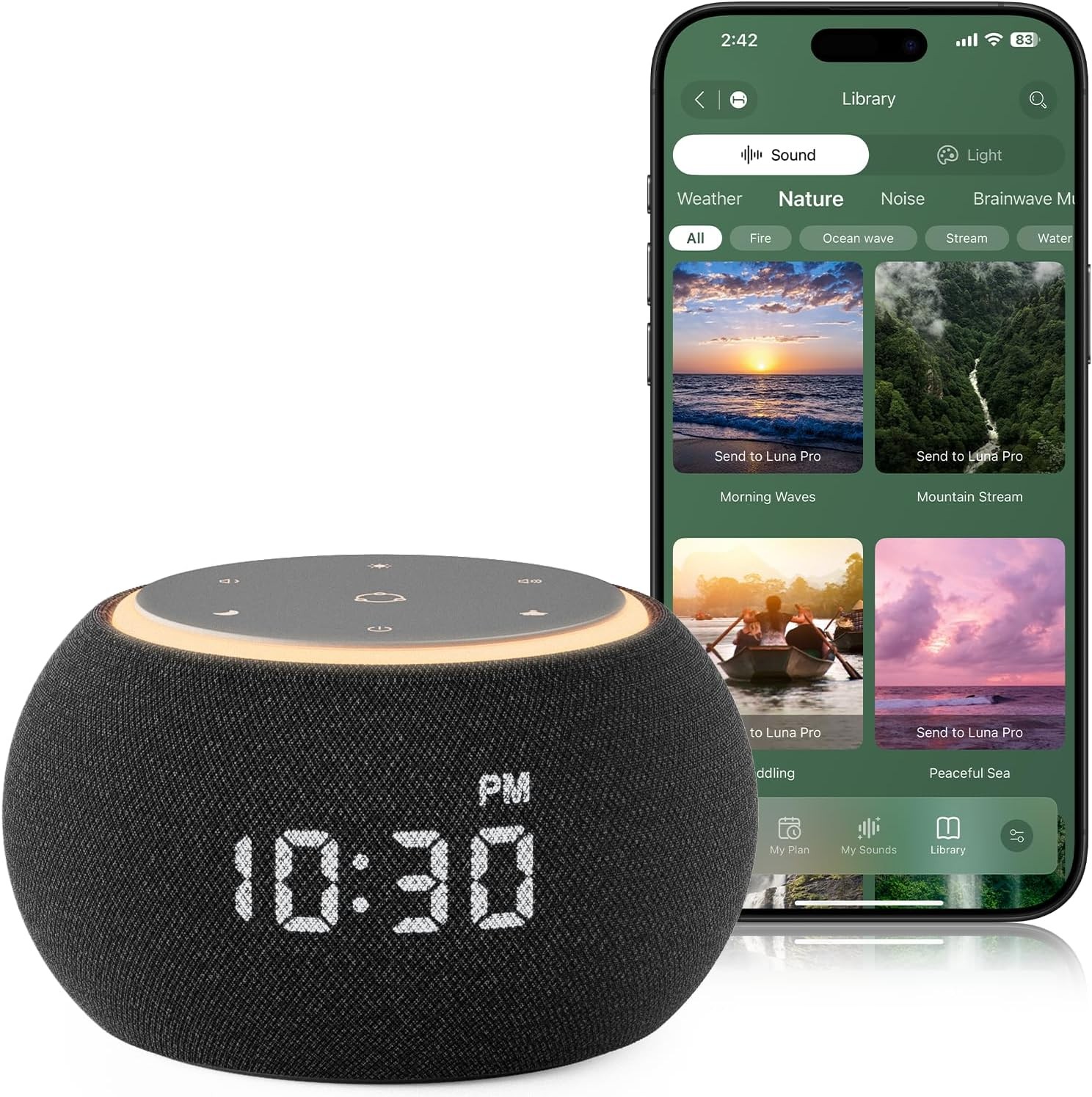 Hotmoon Smart White Noise Sound Machine, Dual-Stage Wake Up Alarm Clock, Routine