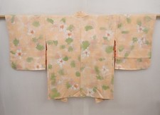6508T09z560 Vintage Japanese Kimono Silk HAORI Flower Peach