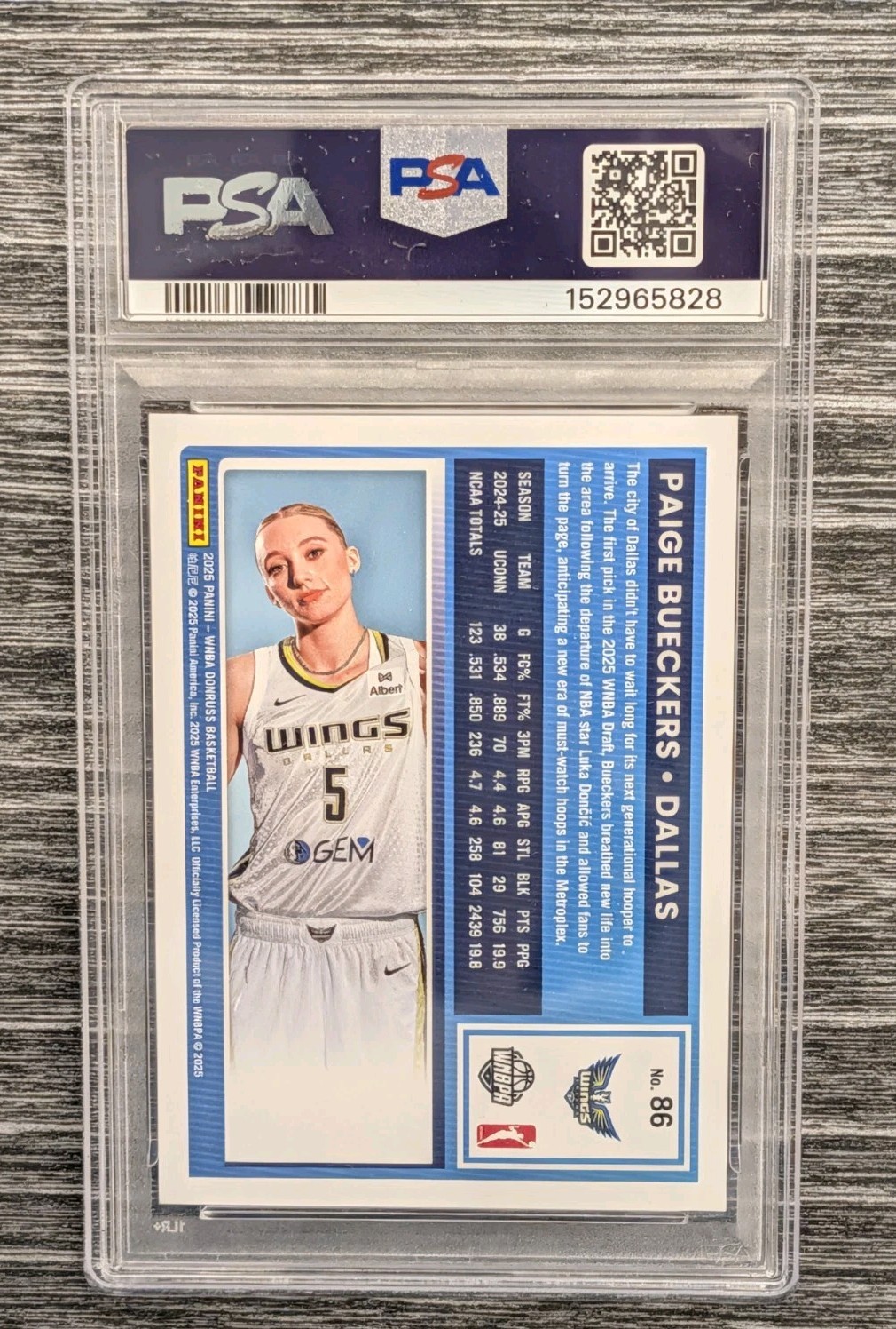 2025 Donruss WNBA Paige Bueckers Rated Rookie #86 Orange Lasers #/199 PSA 10 view 2