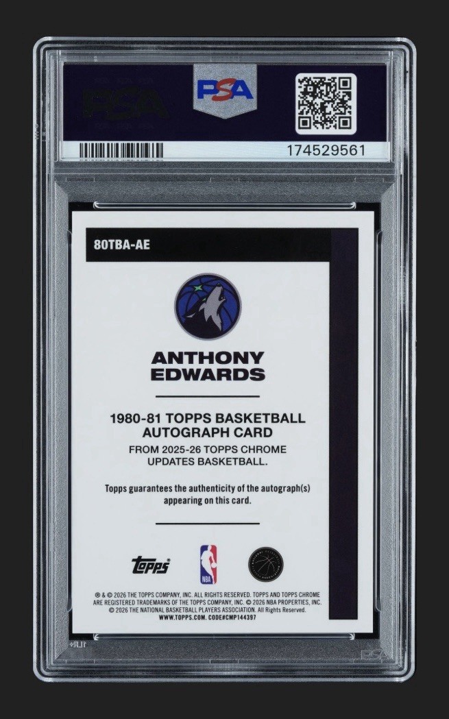 2025-26 Topps Chrome Update - Orange Geometric /25 Auto Anthony Edwards PSA 10💎 view 2