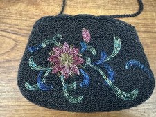 Vintage 1960s Beaded Floral Pattern Shoulder Bag Purse