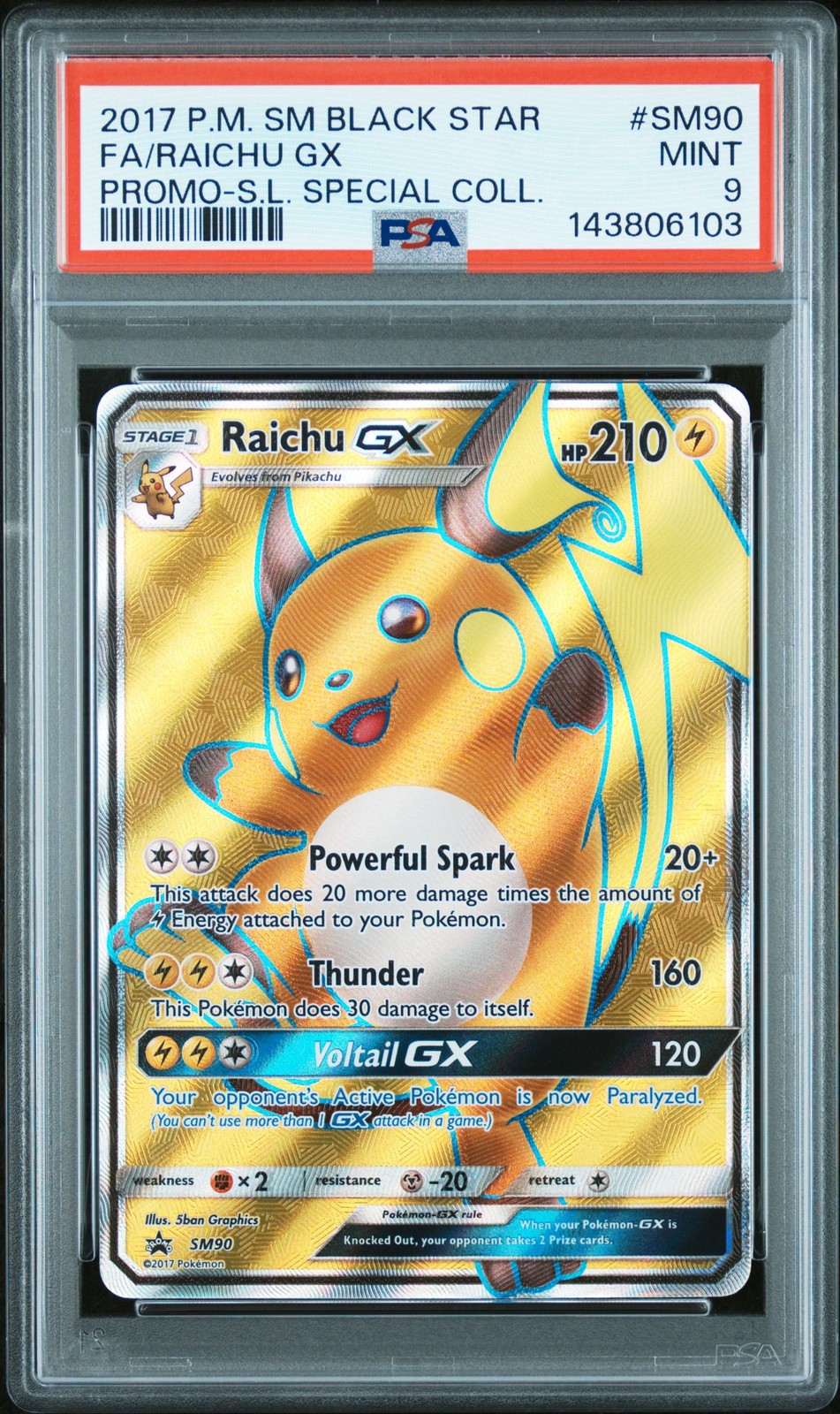 2017 POKEMON SM BLACK STAR PROMO #SM90 FULL ART/RAICHU GX PSA 9