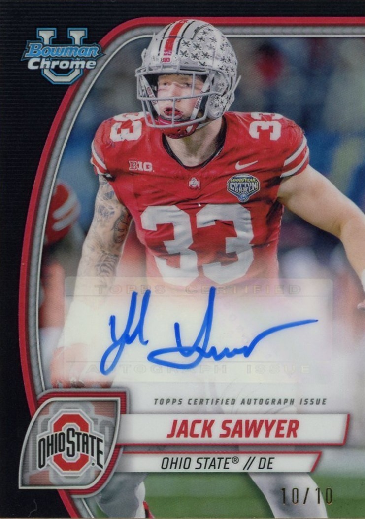2024 Bowman Chrome University Prospect Autograph Black Refractor Jack Sawyer /10