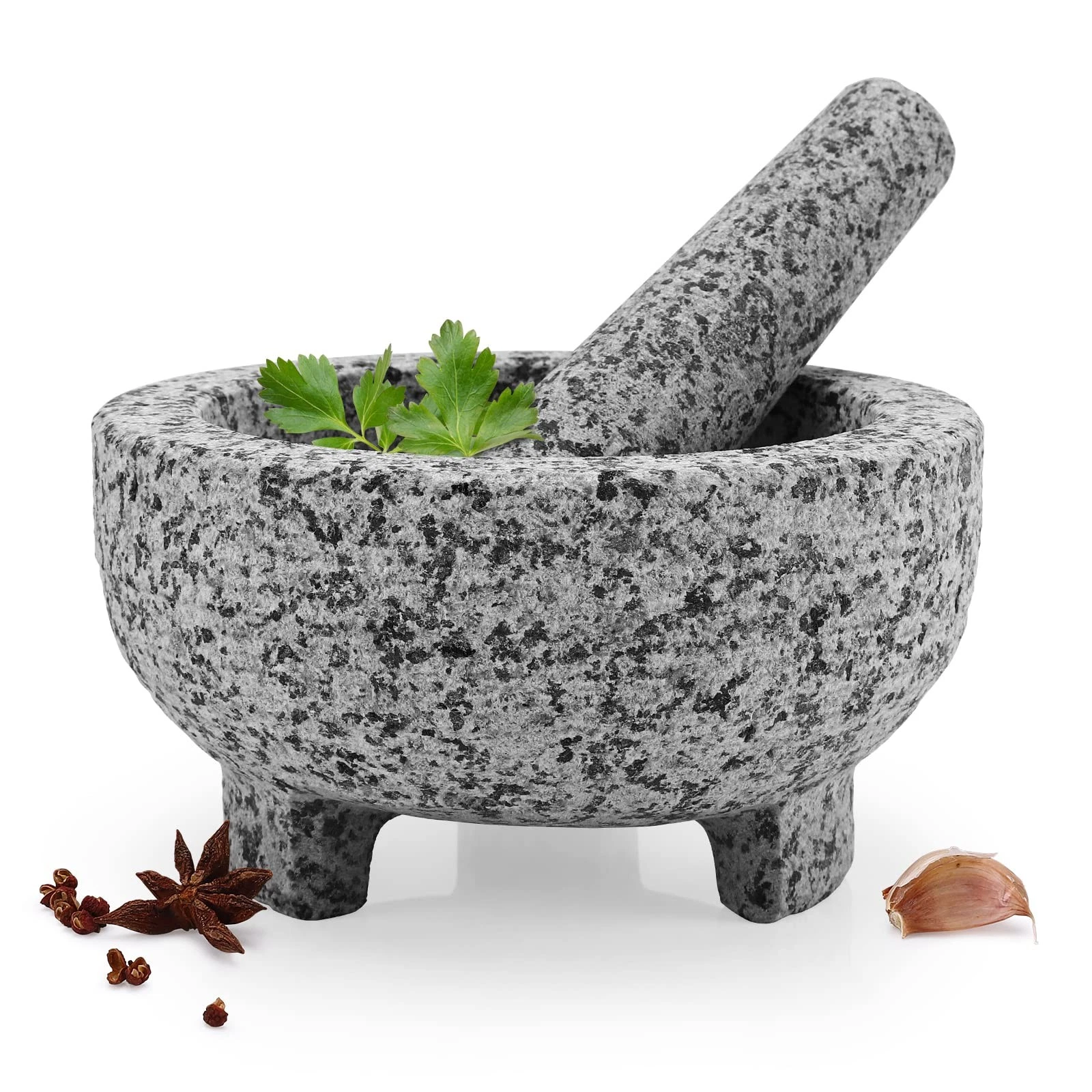 Mortar and Pestle Set,Unpolished Granite Grinder Bowl 6 Inch - 2 Cups for Her...