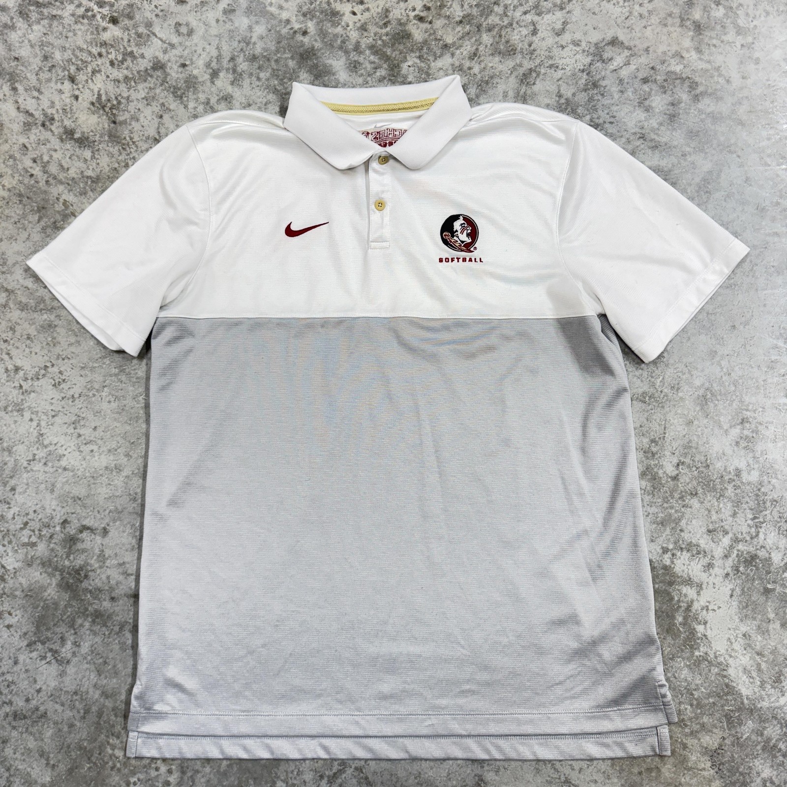 Florida State Seminoles Shirt Polo Mens White Gray NCAA Softball Nike Coaches