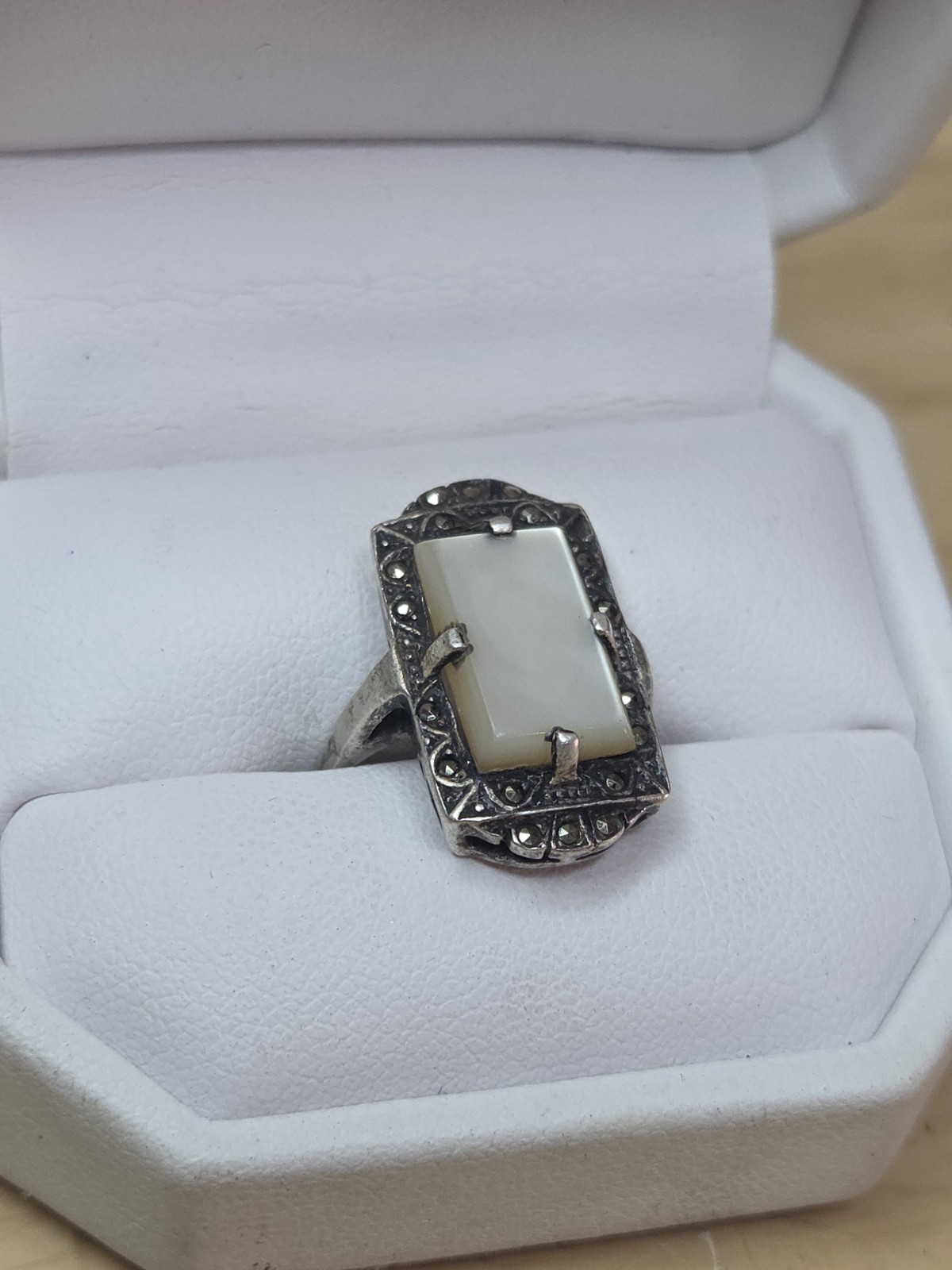 Sterling Silver 925 Art Deco Rectangular Mother o… - image 7