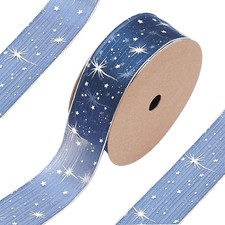 40 Yards Blue Wrapping Ribbon Sheer Transparent Ribbons Silver Star Organza Stam