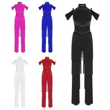 Womens Jumpsuit Costume Bodysuit Full Rompers Rumba Dancewear Nightclub Samba