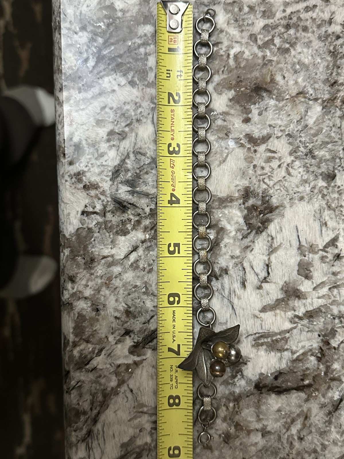 Unique, Silver Hammered Link Flowered Bracelet Wi… - image 6