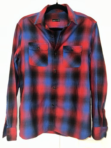 Lad Musician, LAD MUSICIAN Vintage Red & Blue Ombre Shadow Check Flannel Shirt