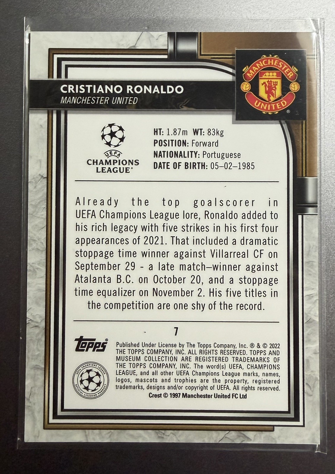 2021 Topps Museum Collection UEFA Cristiano Ronaldo #7 Man United view 2