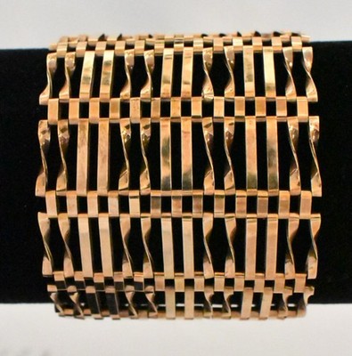 Eine seltene Vintage extra breite 9 kt Rotgold RC. Co 14 Bar Gate Gliederarmband