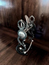 VINTAGE HANDMADE STERLING SILVER INLAY BIG CONCHO SPADE SHOW BIT BY PAULINO