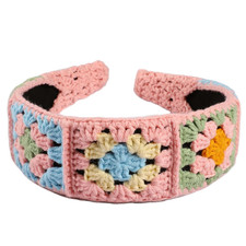 Crochet Headband for Women, Handmade Sunflower  1 Count Pack of 1 Pink