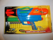 New / NOS Vintage 1998 Nerf Larami SUPERMAXX 1500 4 Shot Dart Blaster 6 Darts