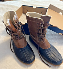BOOTIES: Rain Boots/Duck Boots - Tan/Dark Brown 9M; Rubber outsole; sherpa lined