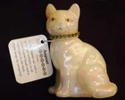 Fenton Signed Iridescent Peridot Birthstone Cat Figurine August, With Tags