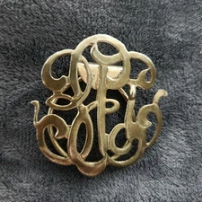 Vintage Scarf Clip Scroll Monogram Look  Antique Gold Tone 