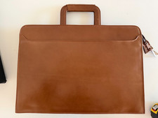 Brown Faux Leather Laptop Portfolio Case Document Organizer w/ Handle
