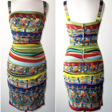 Dolce & Gabbana Runway SS2013 Silk Knigths Stripes Ruched Bodycon Dress IT42