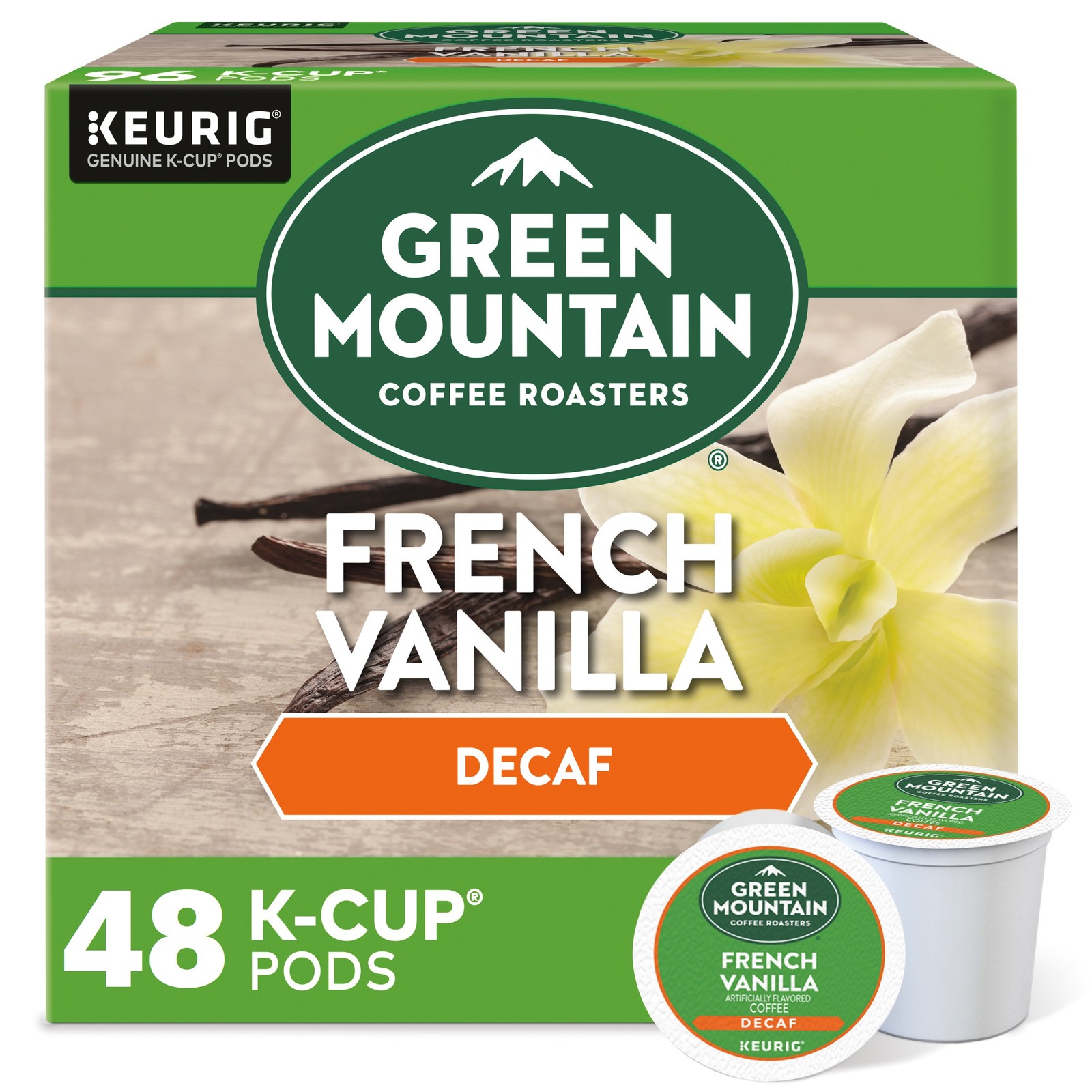 Green Mountain Coffee French Vanilla Decaf, Keurig K-Cup Pod, Light Roast, 48ct