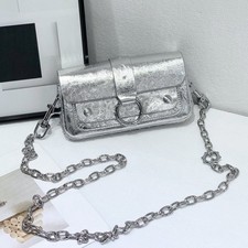 Zadig & Voltaire Rock Wing Silver Crinkled Leather Crossbody Bag 20x10x3cm