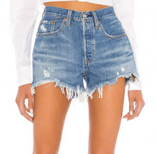 501 Levi Shorts Womens 25 Blue Cutoffs Button Fly Med Wash