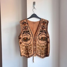 Vintage Patchwork Applique Elephant Boho Hippie Vest S M Festival Fairycore