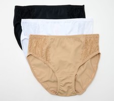 Breezies Women's Plus Sz Panties 1X Hi-Cut Briefs w Lace Trim Tan/Beige A640099