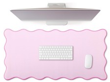 Hahafelt Scalloped Desk Mat Large Pad Cute 31.5 x 15.8 Inches, Pink