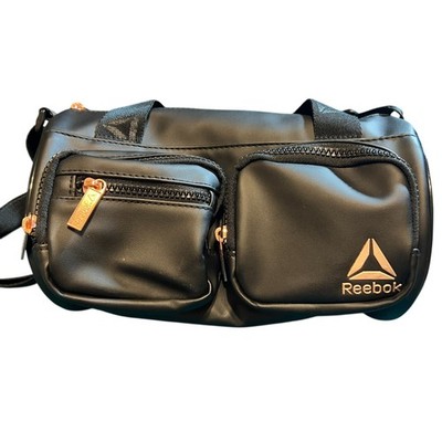 Reebok Black Crossbody Bag Gym Sport Pockets Rose Gold Trim Logo 11x6'' Travel