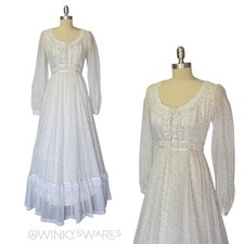Gunne Sax White Floral Corset Maxi Dress Size 11 S Prairie Calico Vintage 70s