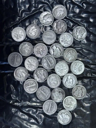 Silver Dimes Mixed Lot of 28 Mercury Roosevelt Dimes