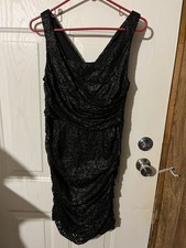 Express Women’s Black Lace Gold Metallic Ruched Evening Cocktail Dress Sz 8