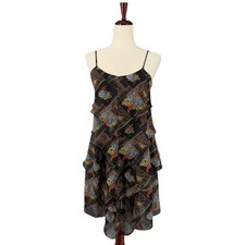 Free People Chiffon Tiered Floral Mini Dress 0 Sleeveless Black Brown Viscose