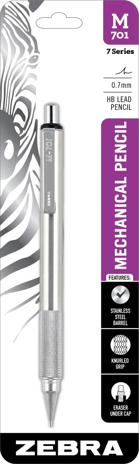 Zebra Pen M-701 Mechanical Pencil, Stainless 1 Count (Pack of 1), Silver 