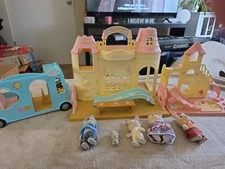 Lot Of Sylvanian Families Baby Castle Nursery Playground,Sunshine Bus & Critters