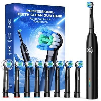 Rotating Toothbrush with 8 Brush Heads for Adults and , 3 Modes Rechargeable ...