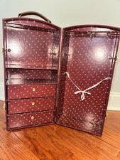 American Girl Doll SAMANTHA Steamer Trunk Case Travel Armoire - Burgundy