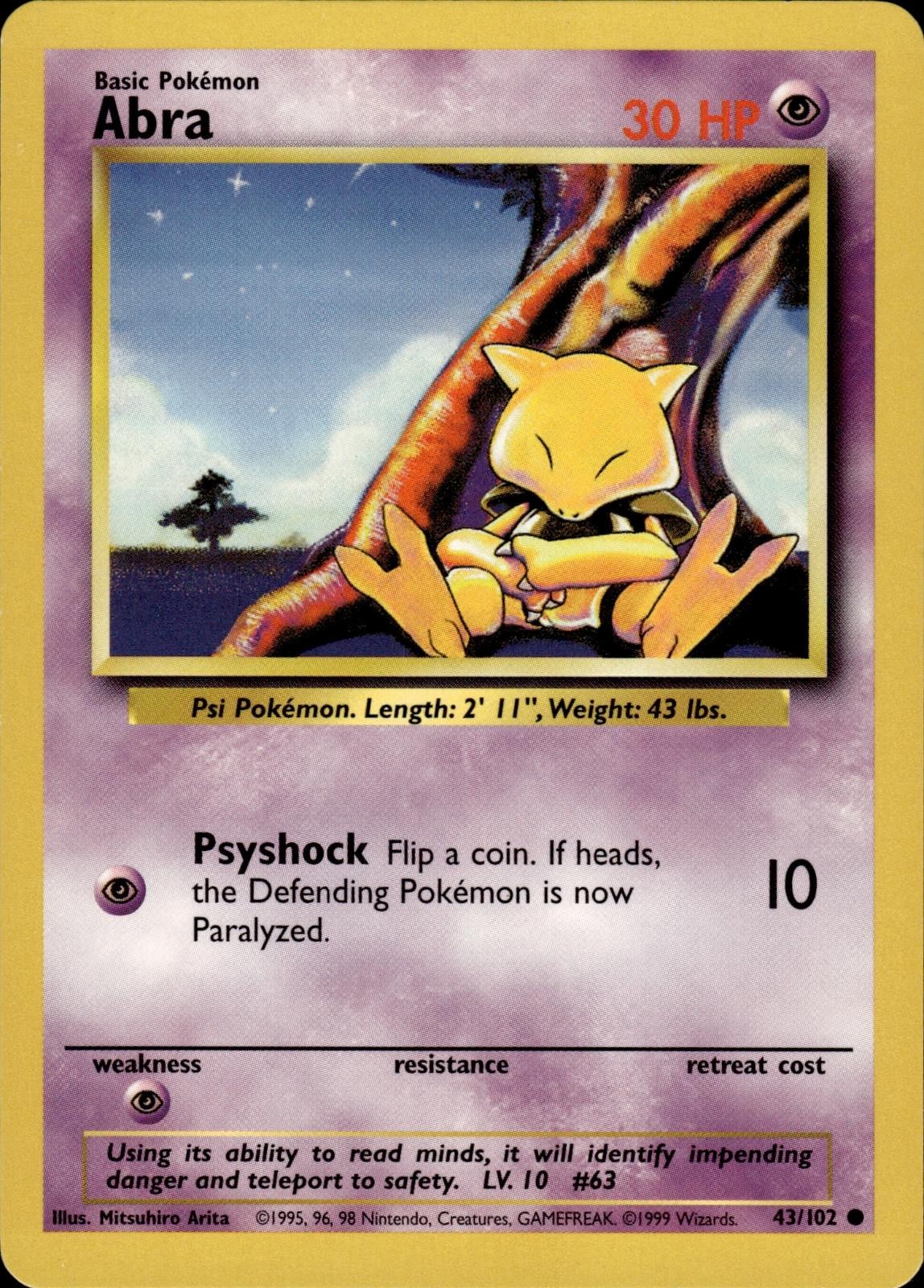 Pokemon Base Set Common Abra 43/102 - Near Mint (NM)