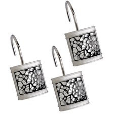 Crackled Glass Silver Shower Curtain Hooks Decorative - Set of 12 Shower Curt...