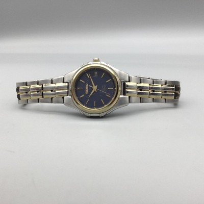 Seiko V174-0AC0 Womens Watch 28mm Blue Dial Two Tone Solar  display picture 1