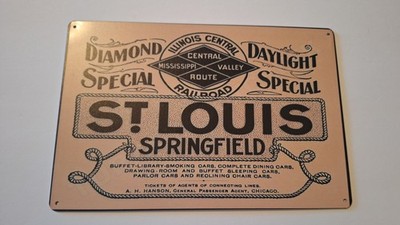 Illinois Central Railroad Herald 11-3/4'' X 8'' tin sign