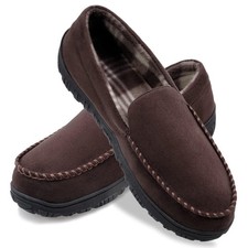 Mens Slippers Microsuede Moccasin Memory Foam House Shoes 13 Brown