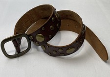 Vintage American Eagle Size S Authentic Quality Clothing Leather Brass Belt